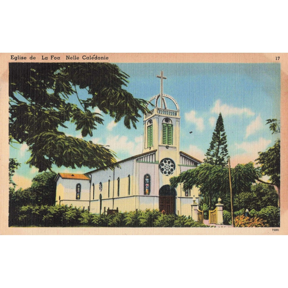 Vtg Postcard Eglise de La Foa Nouvelle Caledonie Church Landscape New Caledonia - Picture 1 of 2